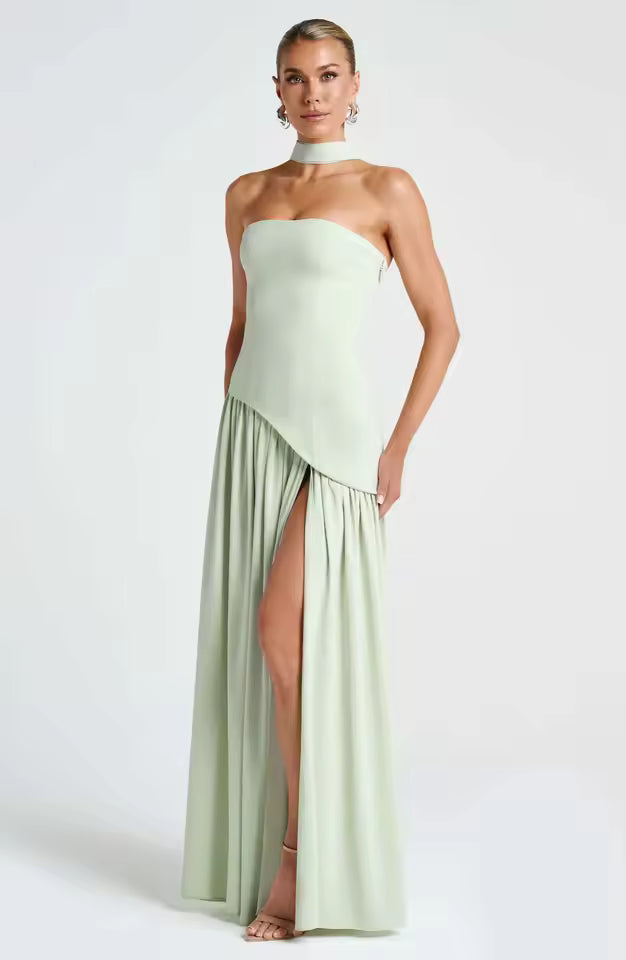 New Dresses 2025 Woman Fashion Summer Sheath Solid Color Split Dress Sexy Backless High Split Skirt