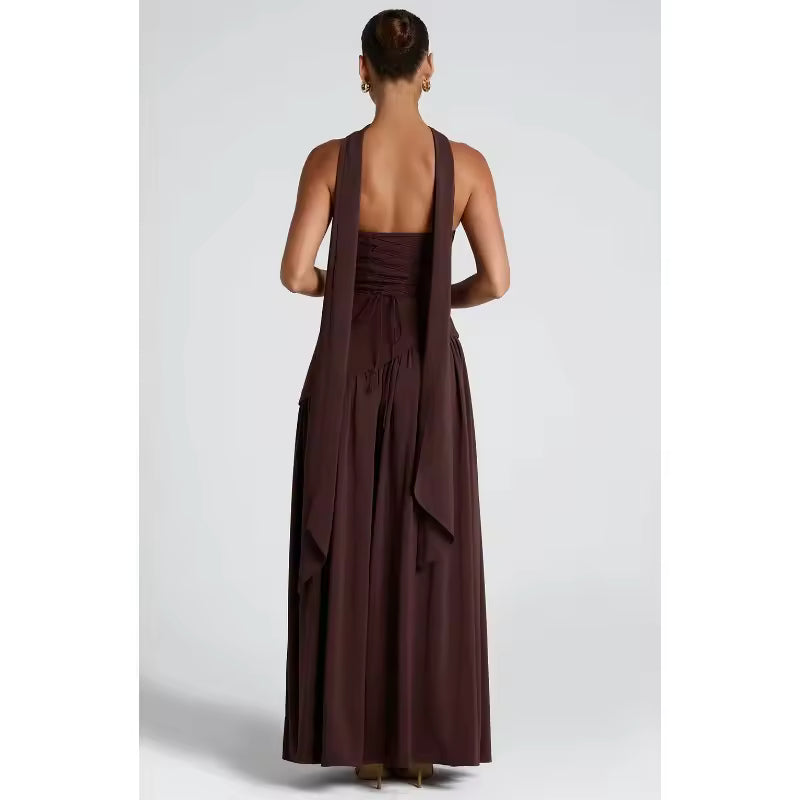 New Dresses 2025 Woman Fashion Summer Sheath Solid Color Split Dress Sexy Backless High Split Skirt