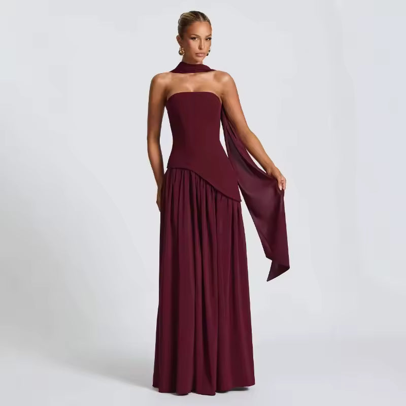 New Dresses 2025 Woman Fashion Summer Sheath Solid Color Split Dress Sexy Backless High Split Skirt