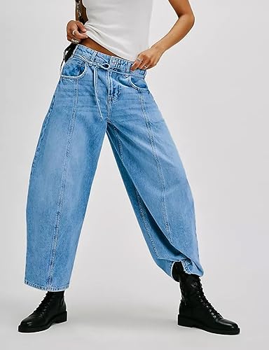 Kedera Womens Baggy Barrel Jeans Boyfriend Wide Leg Cropped Denim Pants Mid Rise Y2K Jeans Ankle Pants Trouser 2024