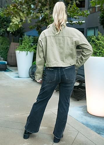 Anna-Kaci Womens Classic Long Sleeve Button Down Crop Denim Jean Jackets with Pockets