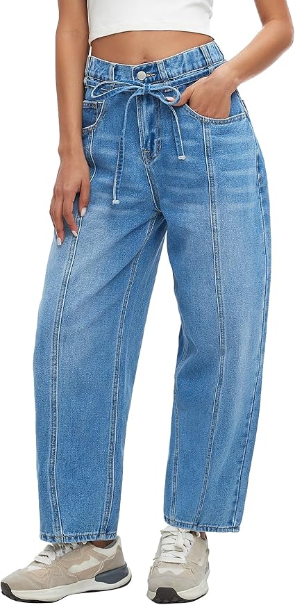 Kedera Womens Baggy Barrel Jeans Boyfriend Wide Leg Cropped Denim Pants Mid Rise Y2K Jeans Ankle Pants Trouser 2024