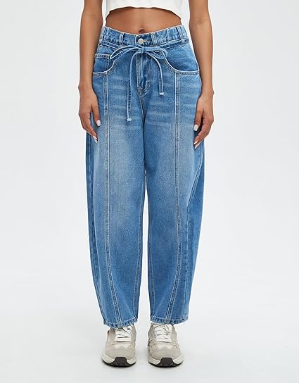 Kedera Womens Baggy Barrel Jeans Boyfriend Wide Leg Cropped Denim Pants Mid Rise Y2K Jeans Ankle Pants Trouser 2024