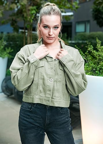 Anna-Kaci Womens Classic Long Sleeve Button Down Crop Denim Jean Jackets with Pockets