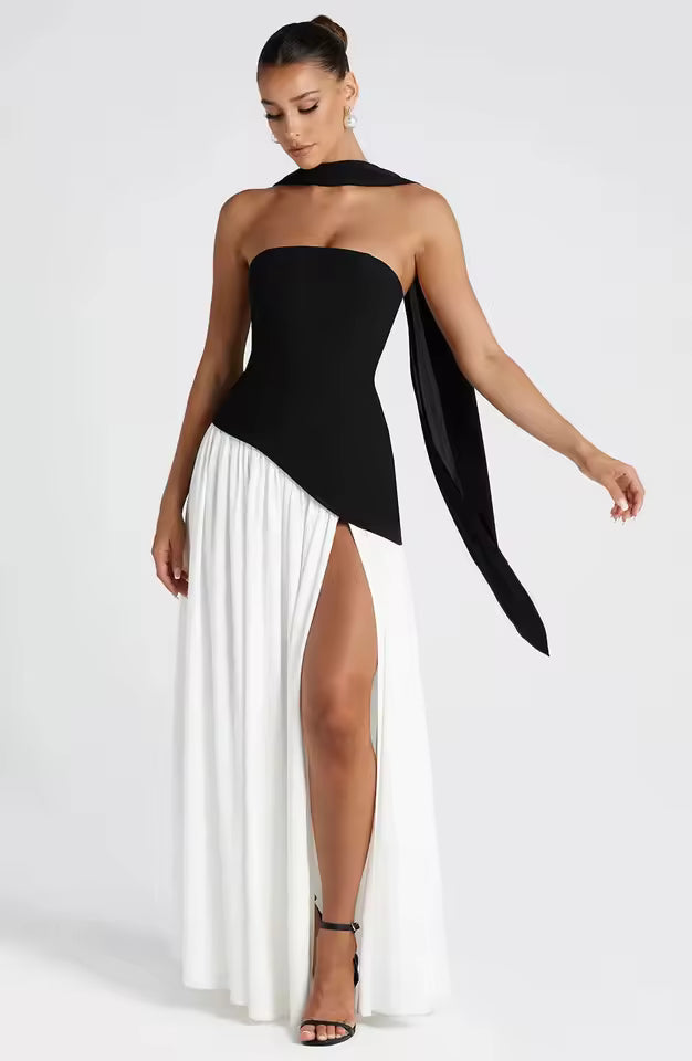 New Dresses 2025 Woman Fashion Summer Sheath Solid Color Split Dress Sexy Backless High Split Skirt