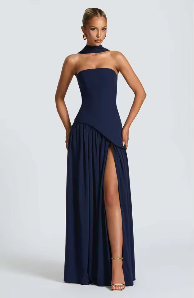 New Dresses 2025 Woman Fashion Summer Sheath Solid Color Split Dress Sexy Backless High Split Skirt