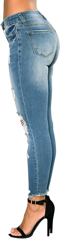 Women Skinny Ripped Jeans Stretch Distressed Destroyed Denim Pants