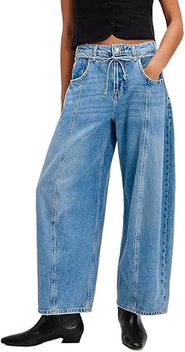 Kedera Womens Baggy Barrel Jeans Boyfriend Wide Leg Cropped Denim Pants Mid Rise Y2K Jeans Ankle Pants Trouser 2024
