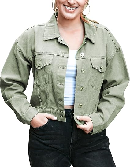 Anna-Kaci Womens Classic Long Sleeve Button Down Crop Denim Jean Jackets with Pockets